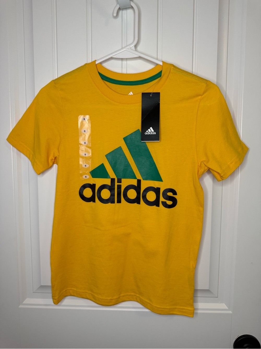 NWT adidas Yellow Tee with Green Logo and Black Text
